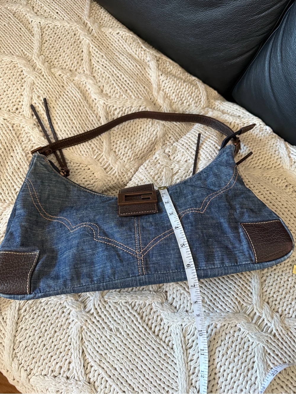 Guess Denim Shoulder Bag with Dark Brown Trim - Picture 8 of 11